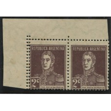 ARGENTINA 1924 GJ 596 PAREJA DE ESTAMPILLAS MINT CON VARIEDAD DOBLE DENTADO